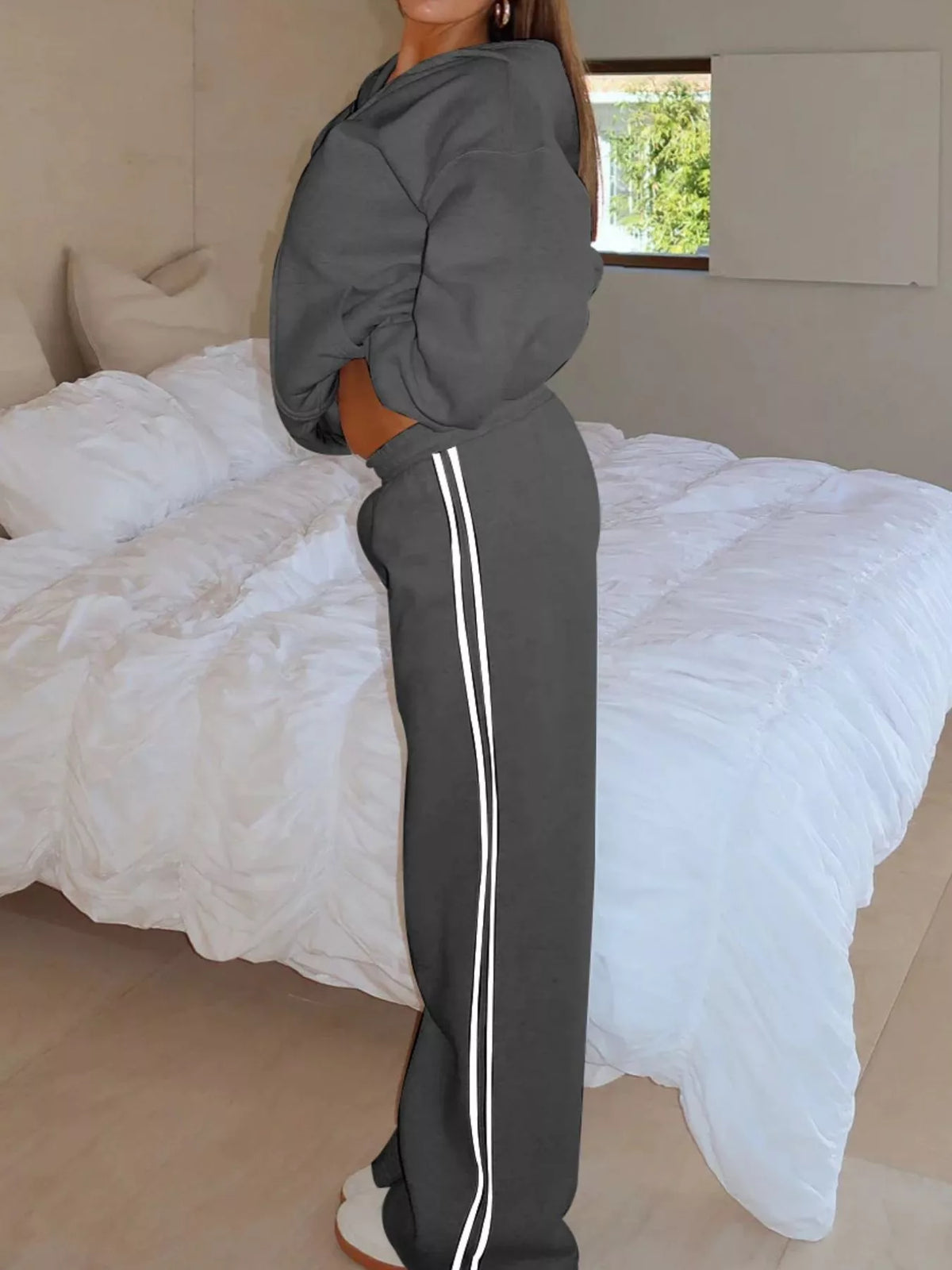 Hazel Blues® |  Zip Up Hoodie and Striped Pants Set