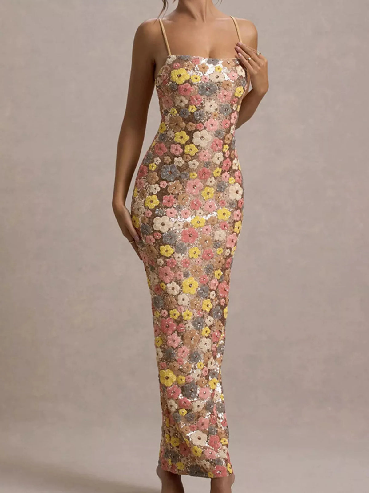 Hazel Blues® |  Floral Sequin Embellished Bodycon Maxi Dress