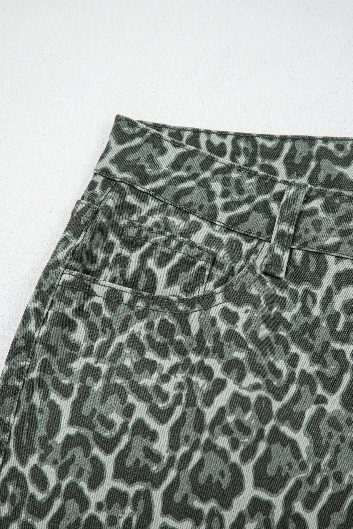 Hazel Blues® |  Gray Leopard Frayed Edge Wide Leg High Waist Jeans