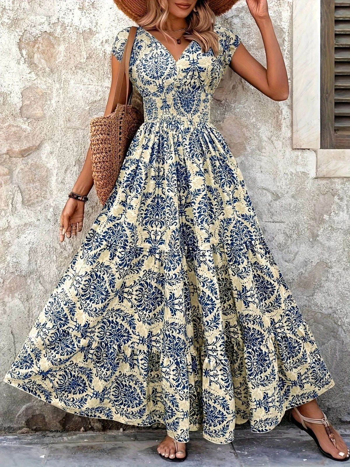 Hazel Blues® |  Printed Cap Sleeve Maxi Dress