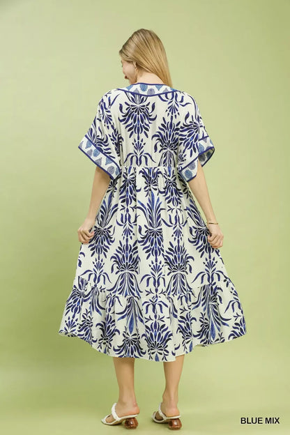 Hazel Blues® |  Umgee Mix Floral Border Midi Dress with Pockets