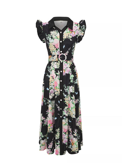 Hazel Blues® |  Floral Print Ruffle Sleeve Midi Dress