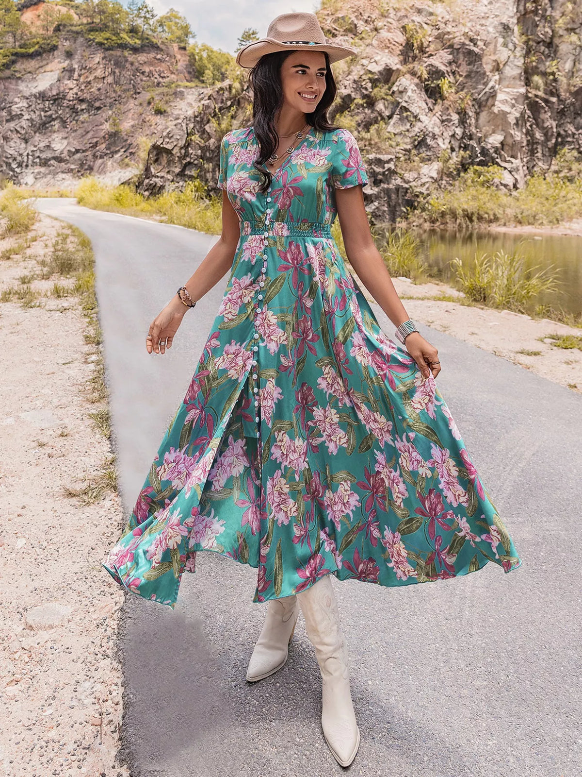 Hazel Blues® |  Floral Print Short Sleeve Dress