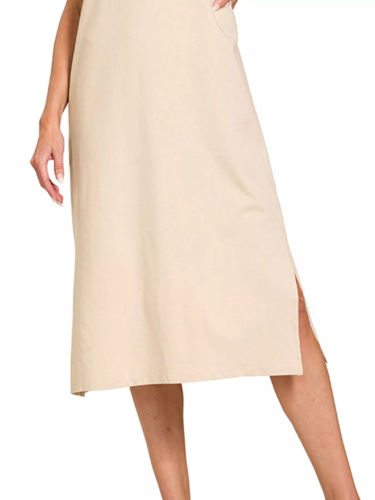 Hazel Blues® |  Zenana Round Neck Side Slit Midi Dress
