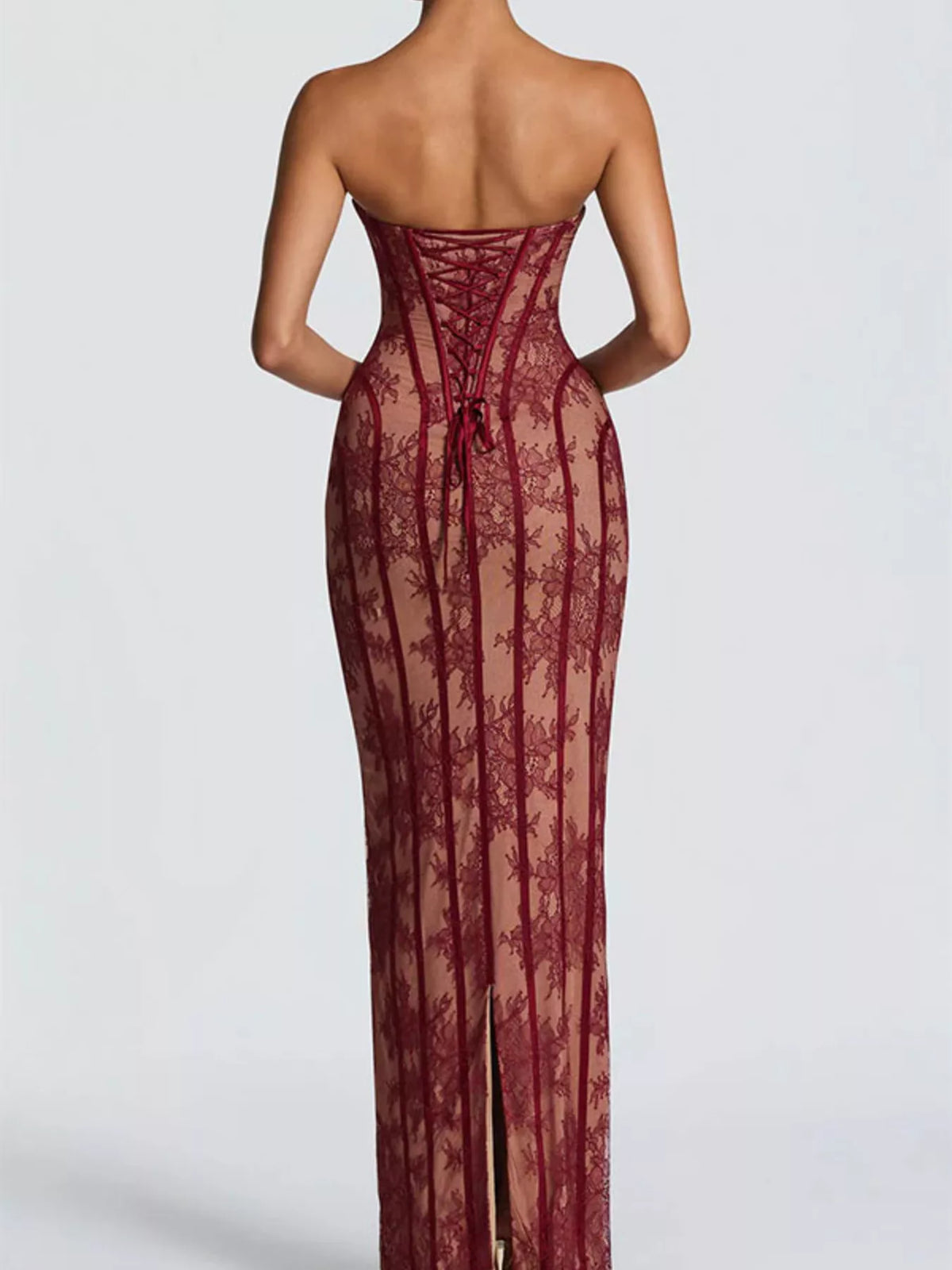 Hazel Blues® |  Lace Up Back Strapless Maxi Dress