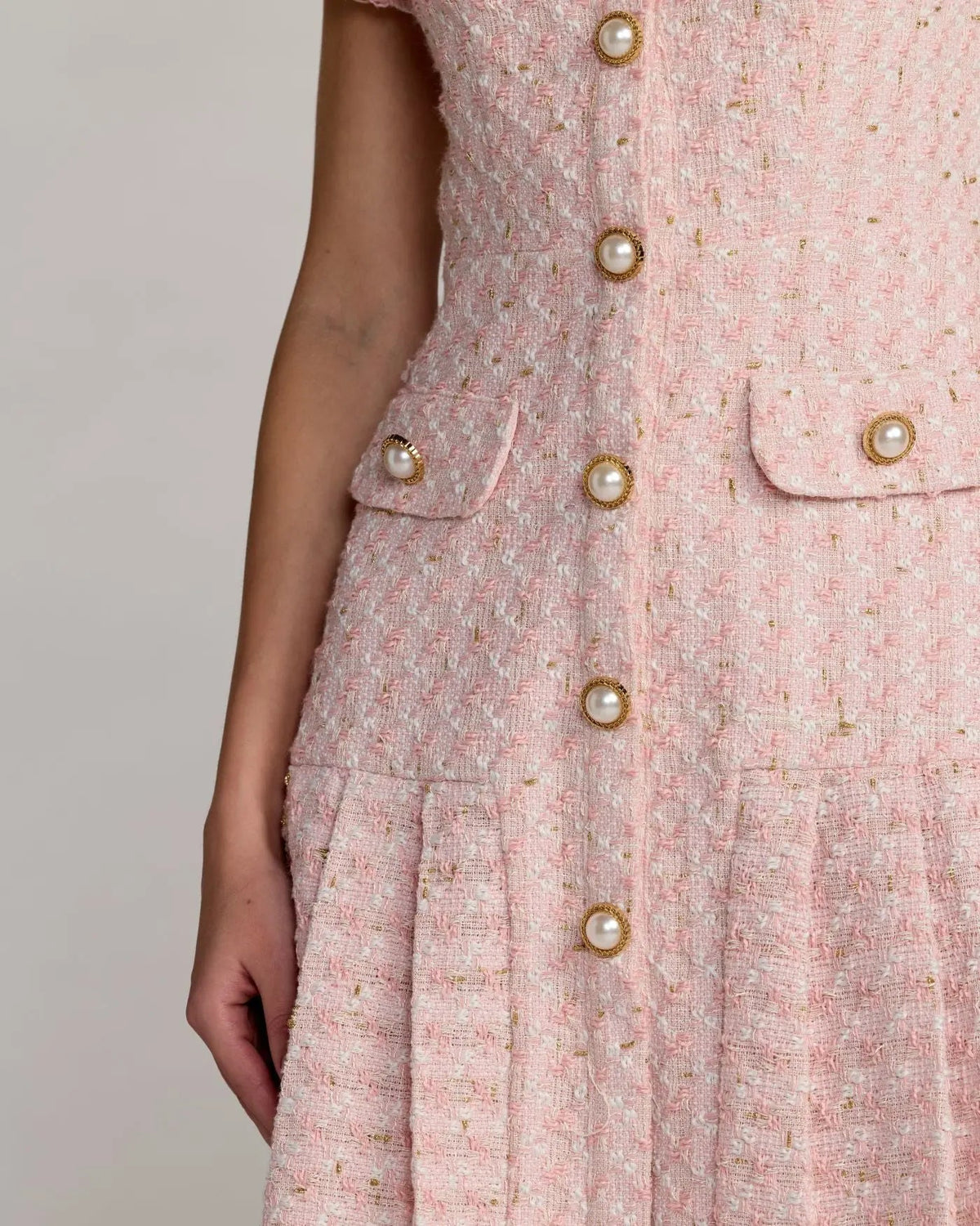 Pink Boucle Button Front Mini Dress
