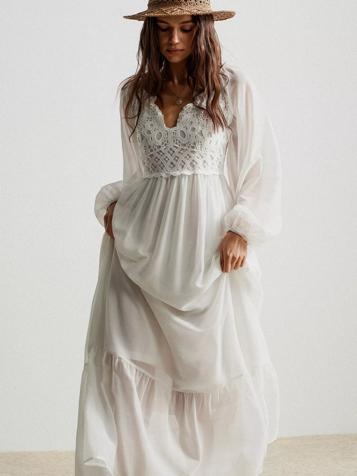 Hazel Blues® |  Boho Chic Crochet Lace Maxi Dress