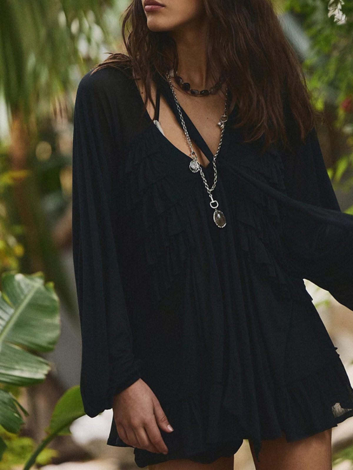 Hazel Blues® | Sheer Ruffle Trim Beach Cover-Up