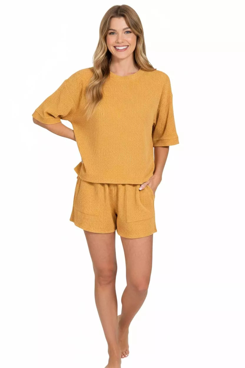Hazel Blues® |  Zenana Raised Rib Short Sleeve Tee and Drawstring Shorts Set