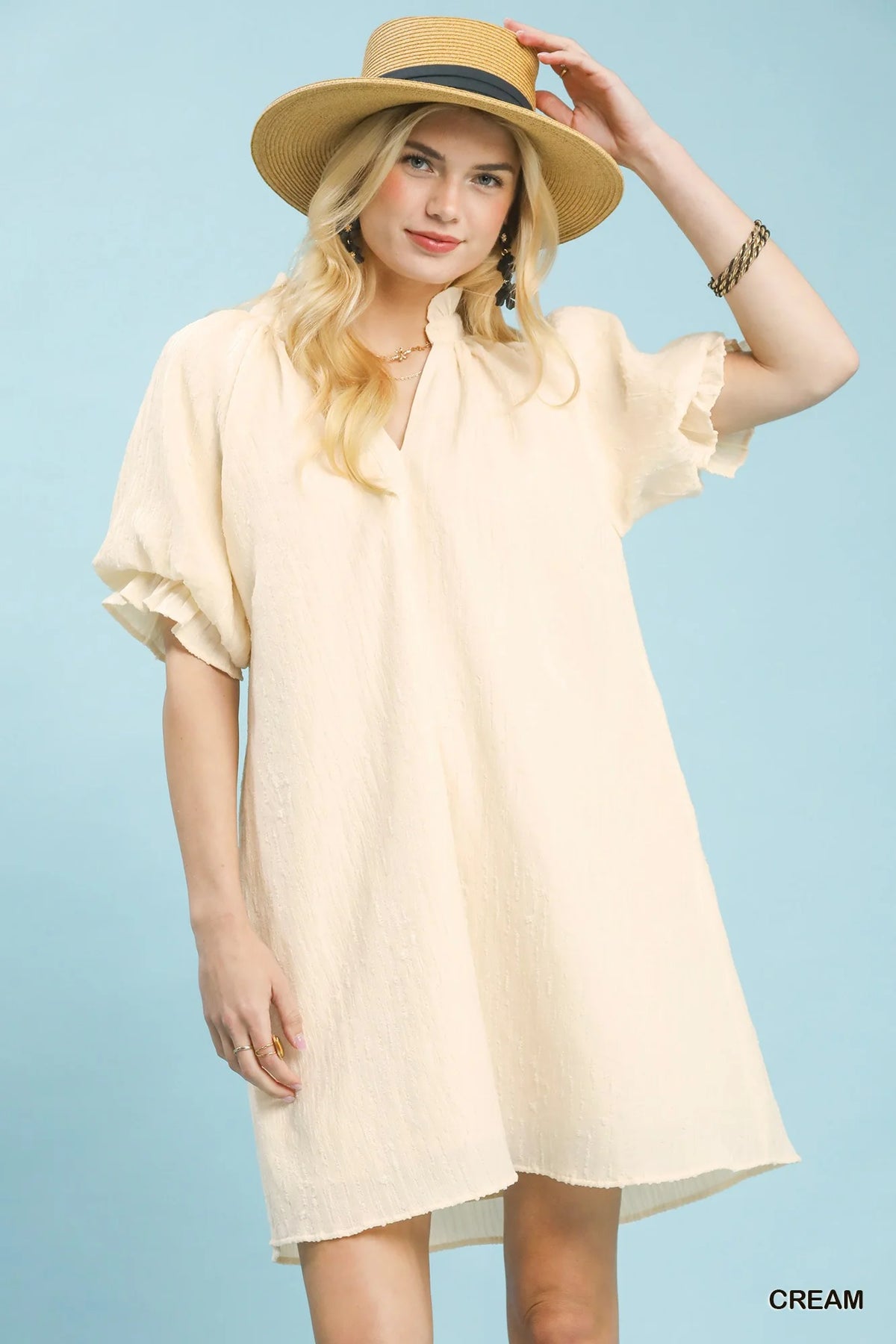 Hazel Blues® |  Umgee Linen Blend Ruffle Dress