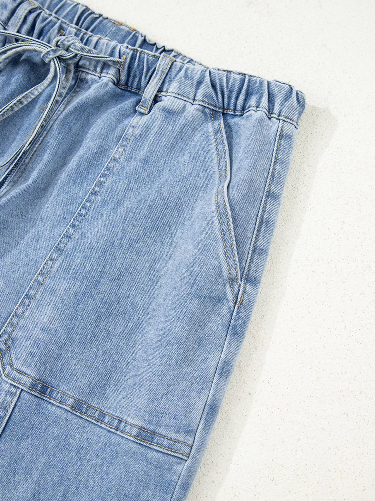 Hazel Blues® |  Wide Leg Drawstring Raw Hem Jeans