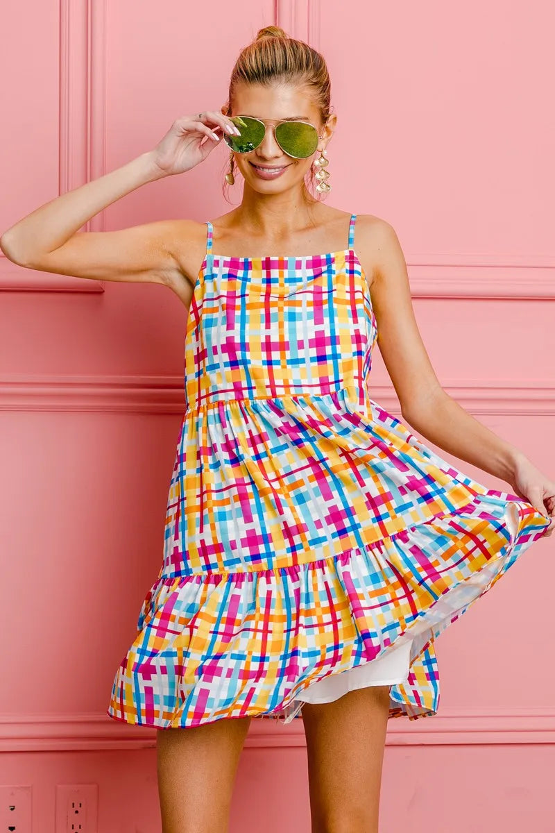 Hazel Blues® |  BiBi Multi Colors Plaid Sleeveless Sun Dress
