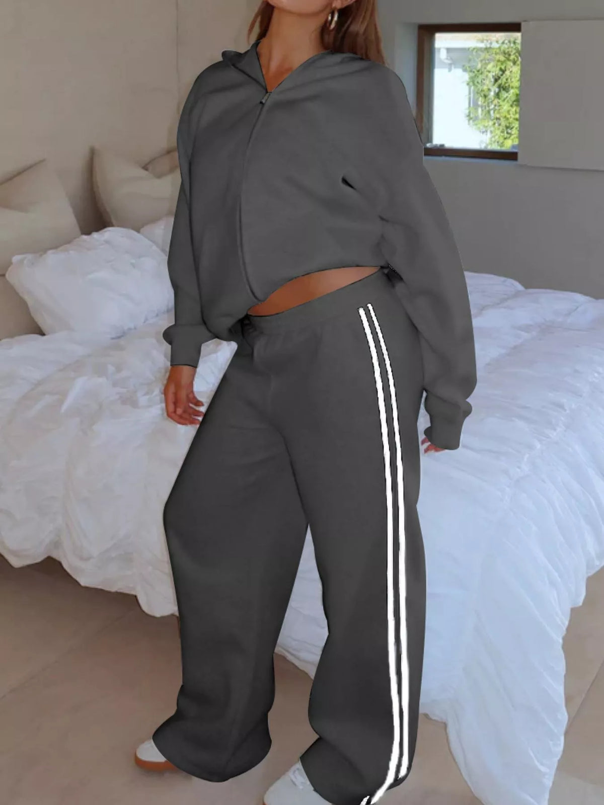 Hazel Blues® |  Zip Up Hoodie and Striped Pants Set