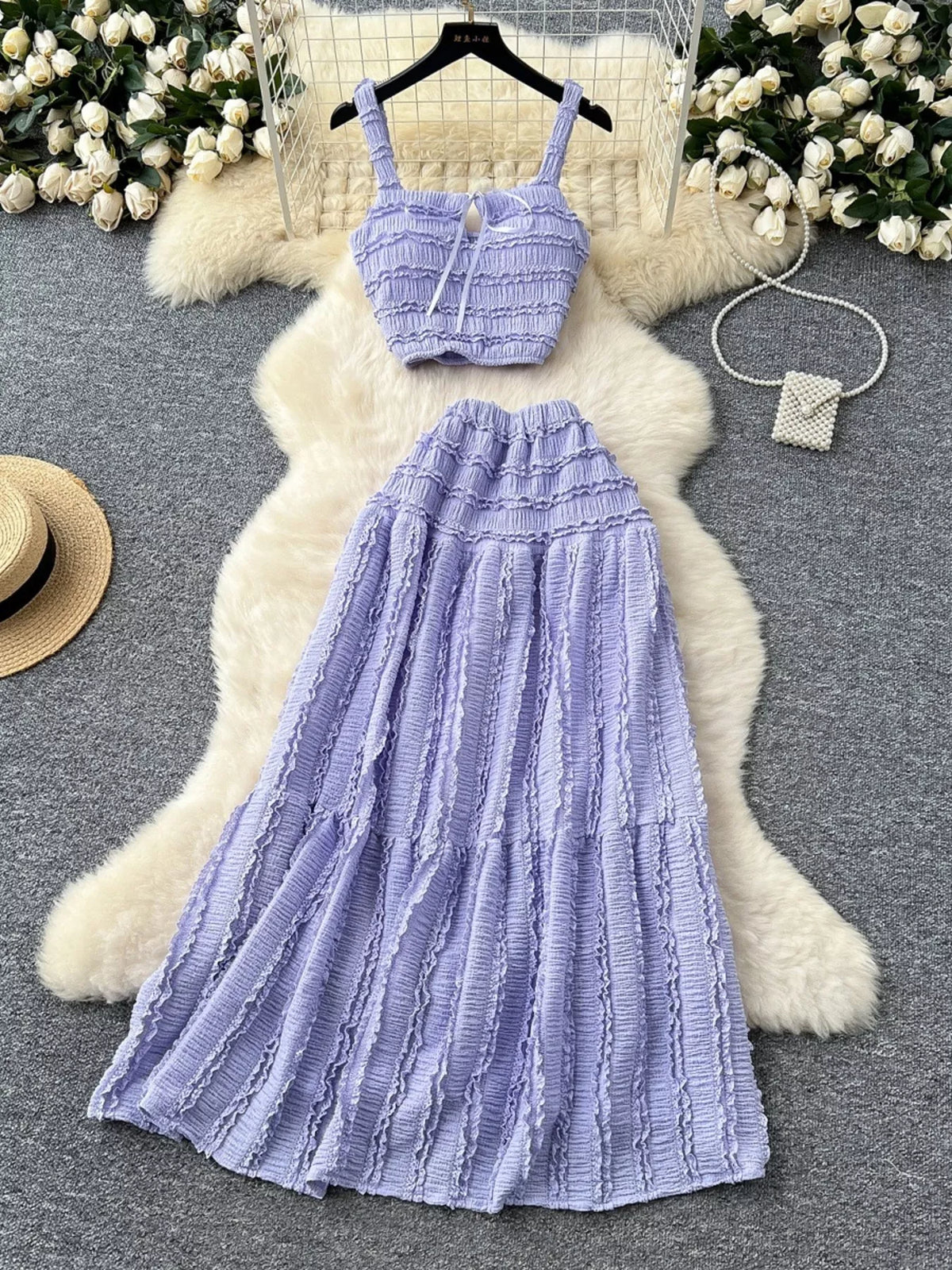 Hazel Blues® |  Ruched Crop Top and Maxi Skirt Set