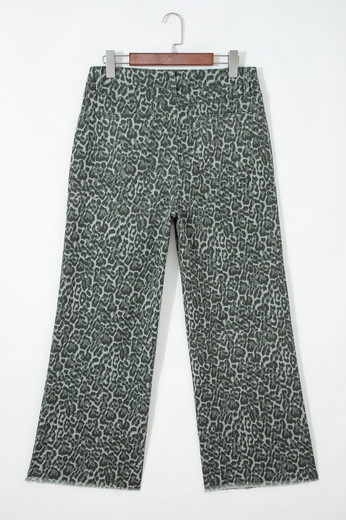 Hazel Blues® |  Gray Leopard Frayed Edge Wide Leg High Waist Jeans