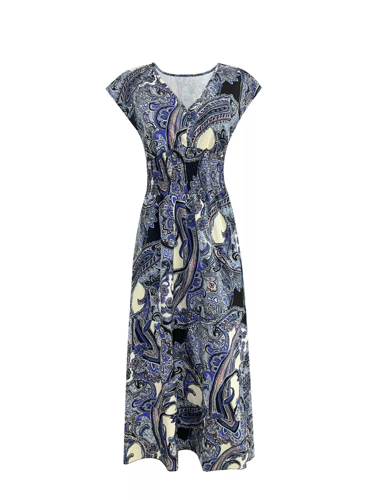 Hazel Blues® |  Printed V-Neck Cap Sleeve Maxi Dress
