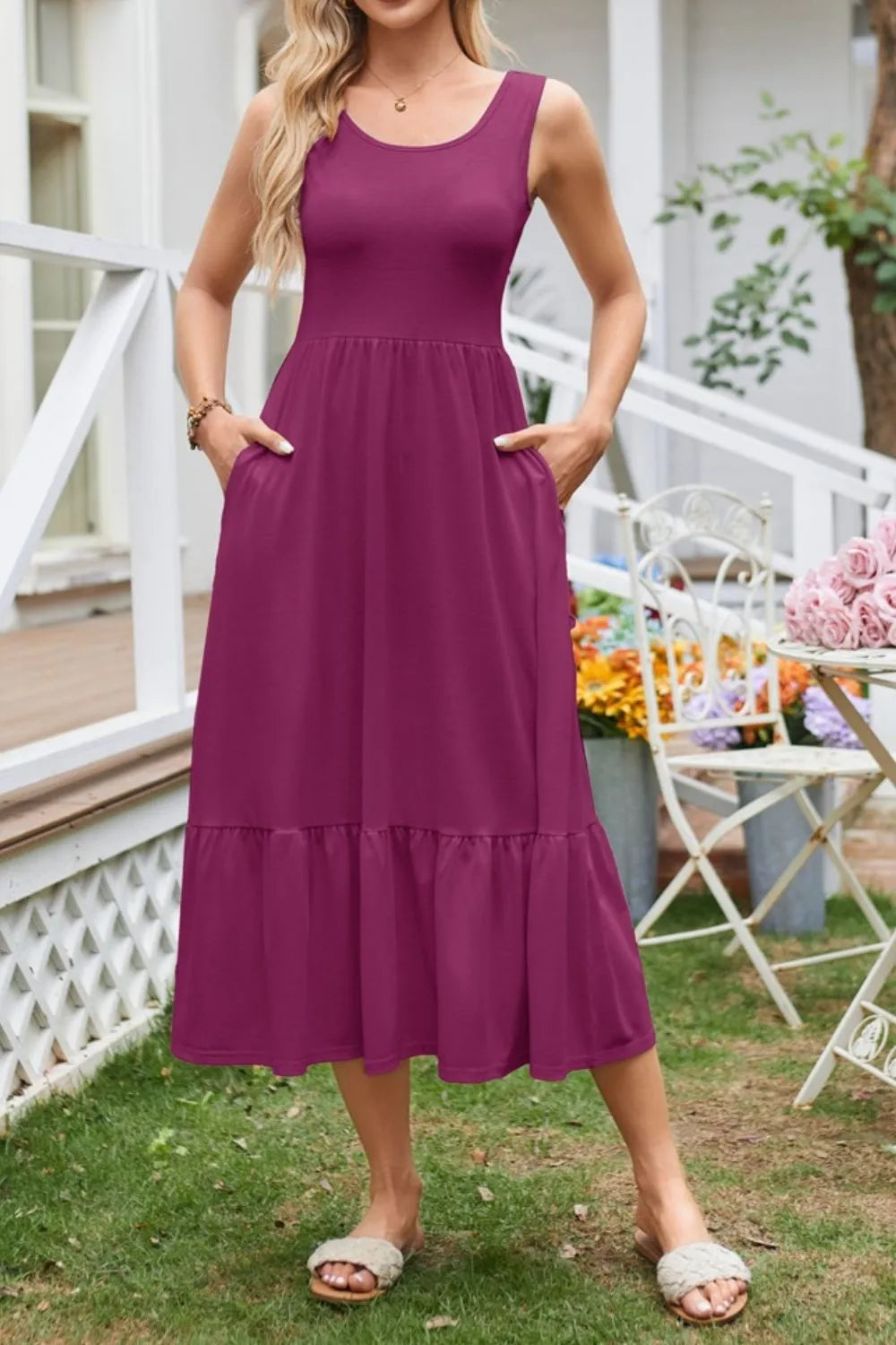 Hazel Blues® |  Round Neck Wide Strap Tank Dress