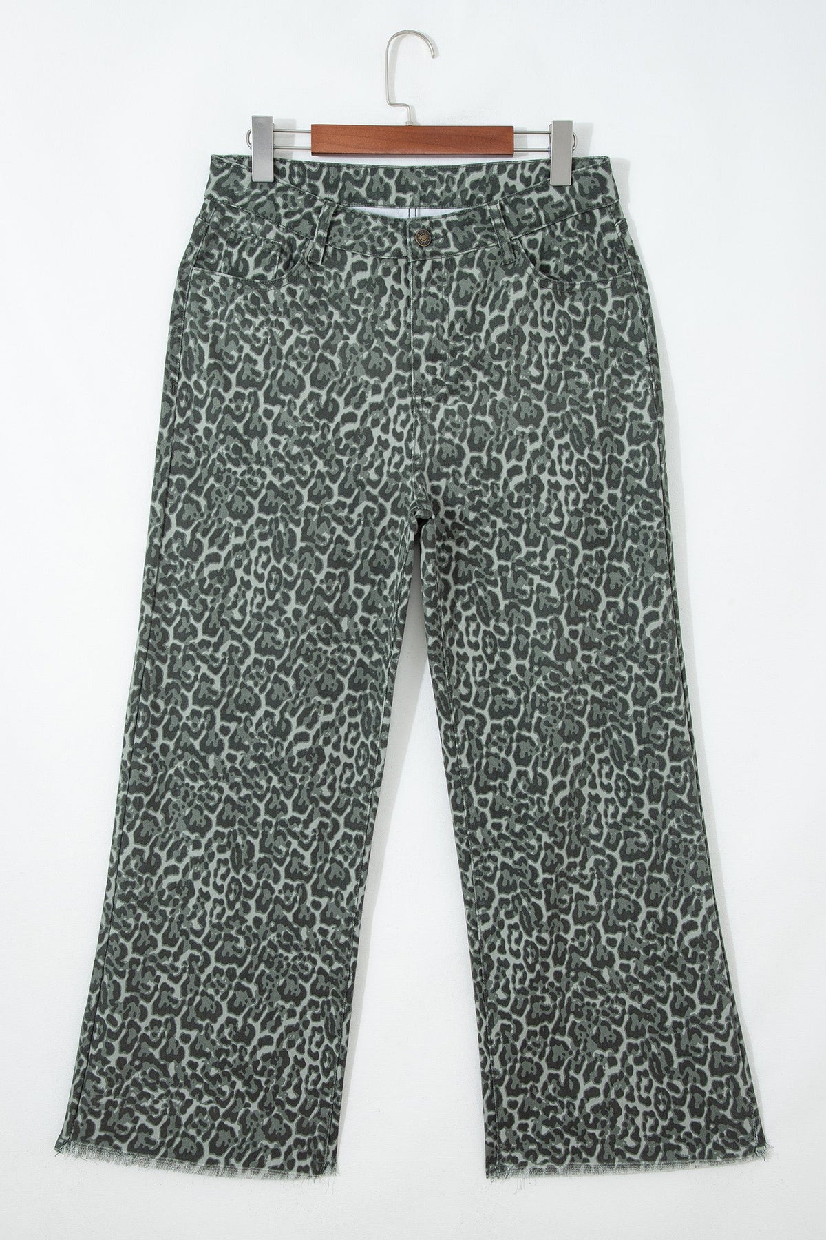 Hazel Blues® |  Gray Leopard Frayed Edge Wide Leg High Waist Jeans