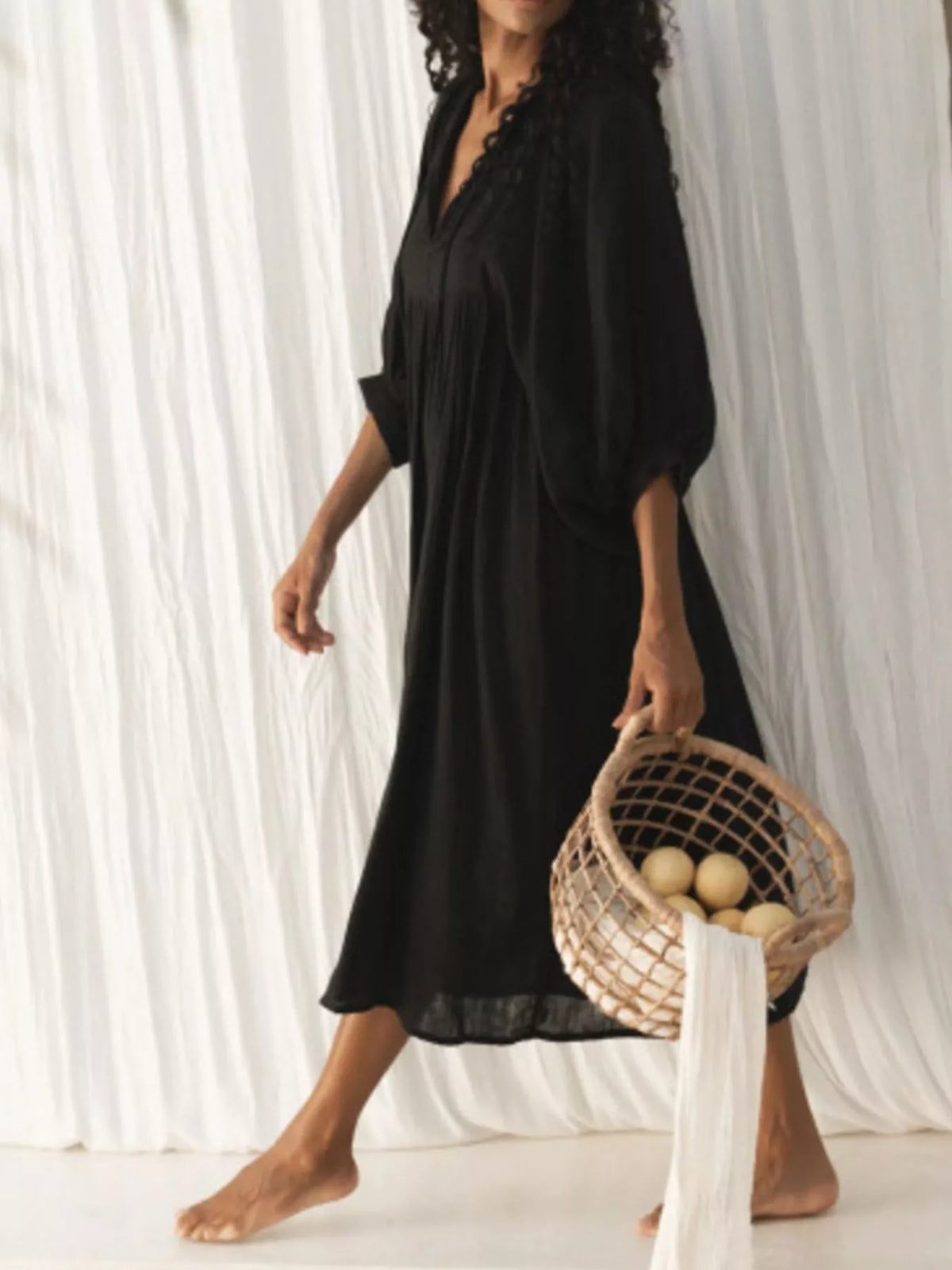 Hazel Blues® |  Tie Neck 3/4 Sleeve Midi Dress