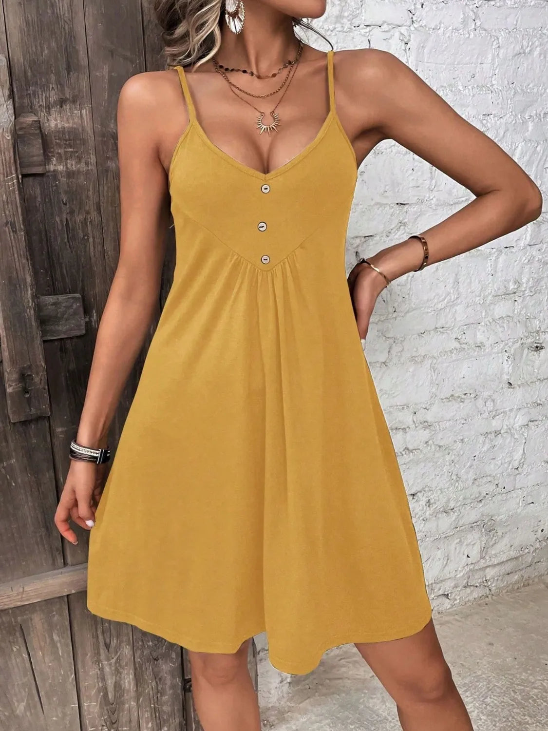 Hazel Blues® |  Decorative Button Scoop Neck Mini Cami Dress