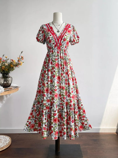 Hazel Blues® |  Floral Print V-Neck Ruffle Hem Midi Dress