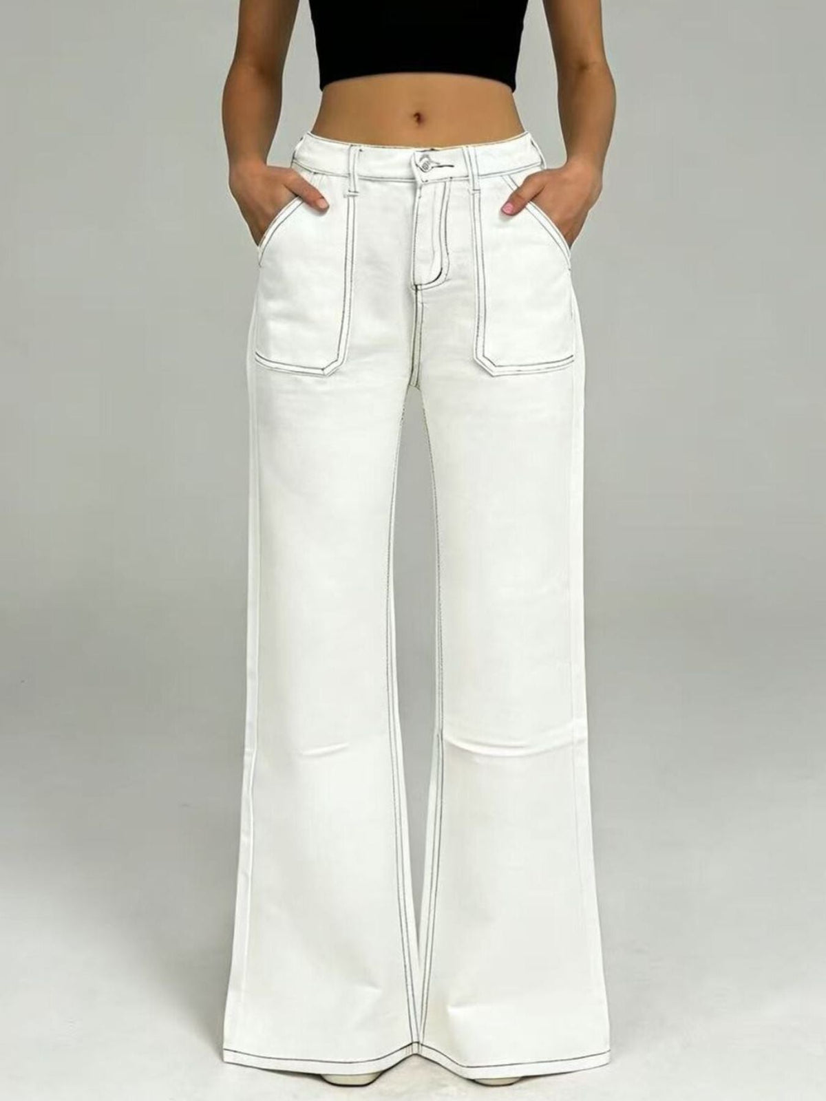 Hazel Blues® |  Wide Leg Contrast Stitching Jeans