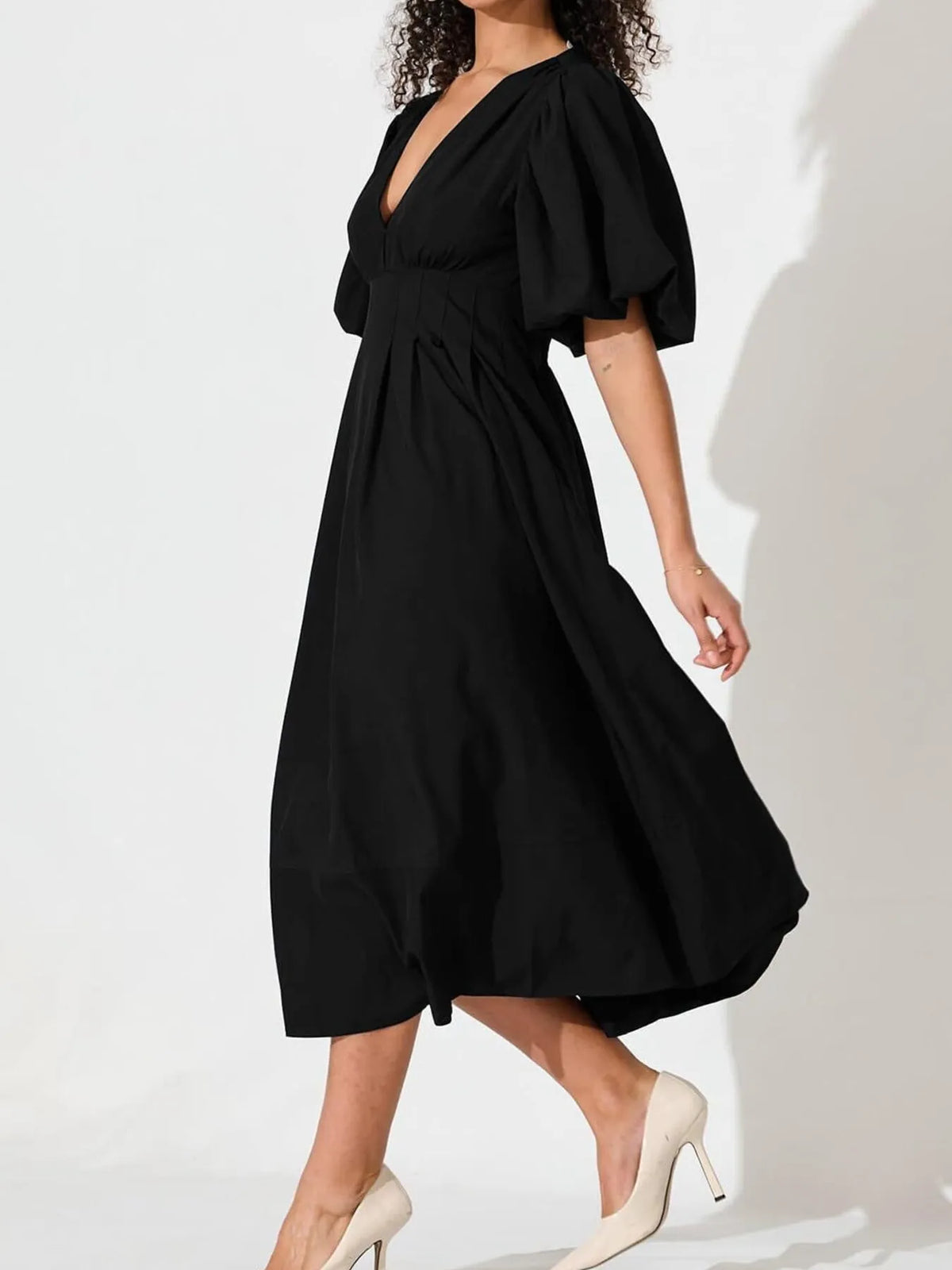 Hazel Blues® |  V-Neck Puff Sleeve Midi Dress
