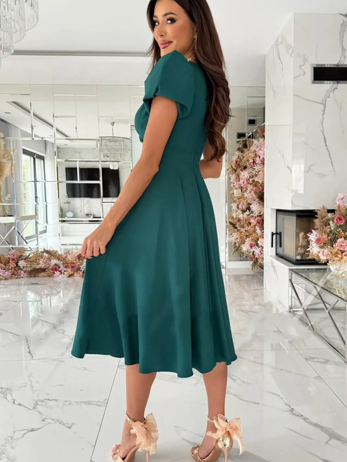 Hazel Blues® |  Surplice Short Sleeve Midi Dress