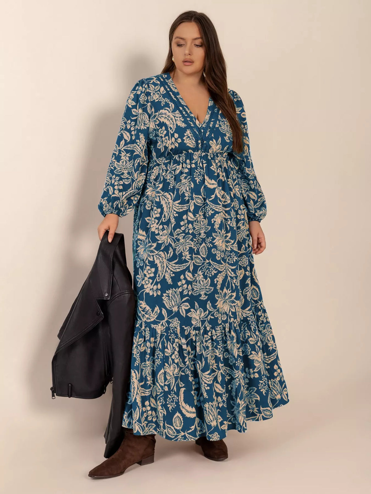 Hazel Blues® | Boho Floral Print Long Sleeve Maxi Dress
