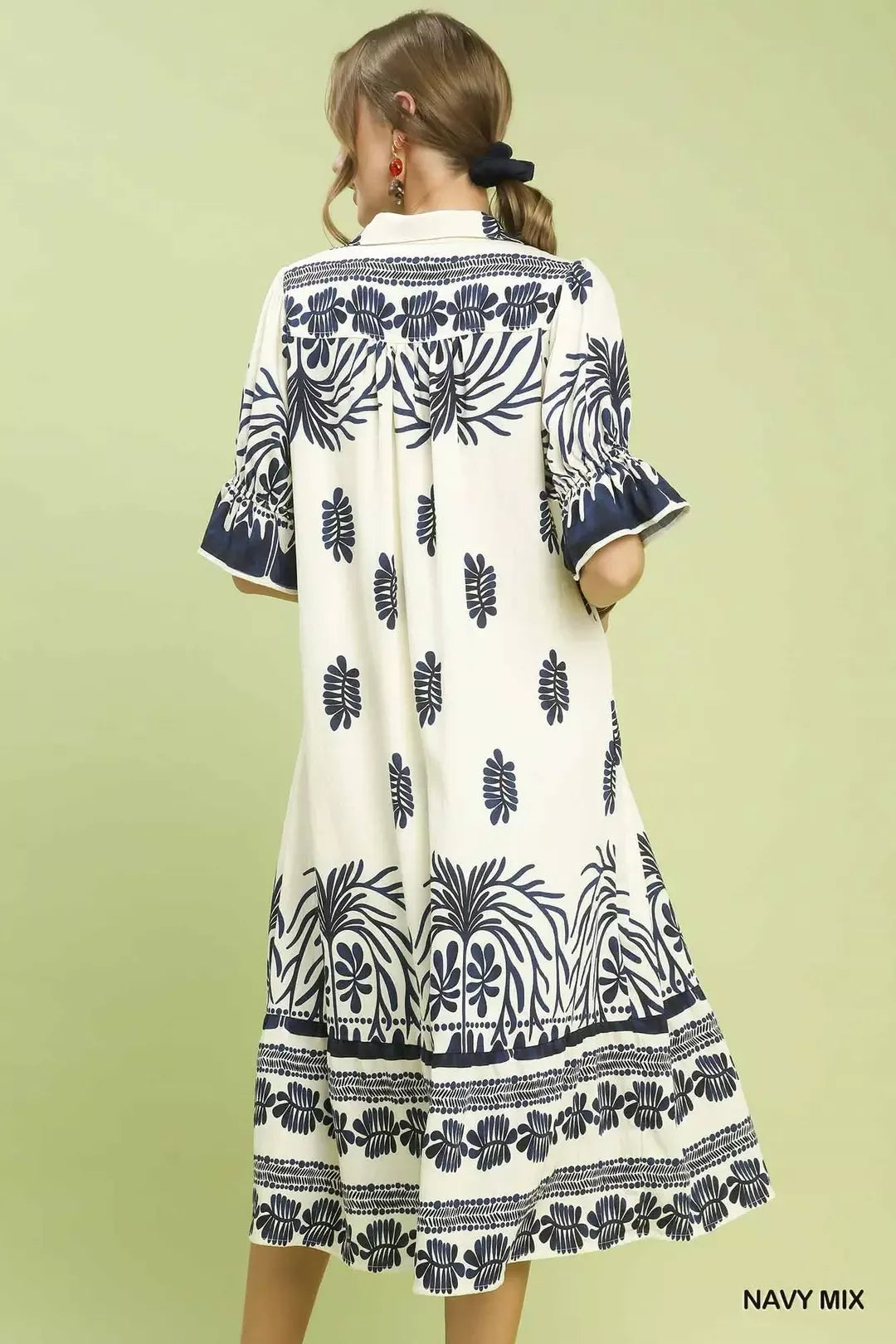 Hazel Blues® |  Umgee Border Print Midi Dress with Puff Sleeves