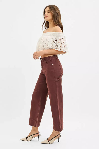 Hazel Blues® |  RISEN Tummy Control High Rise Crop Wide No Waist Band Pants