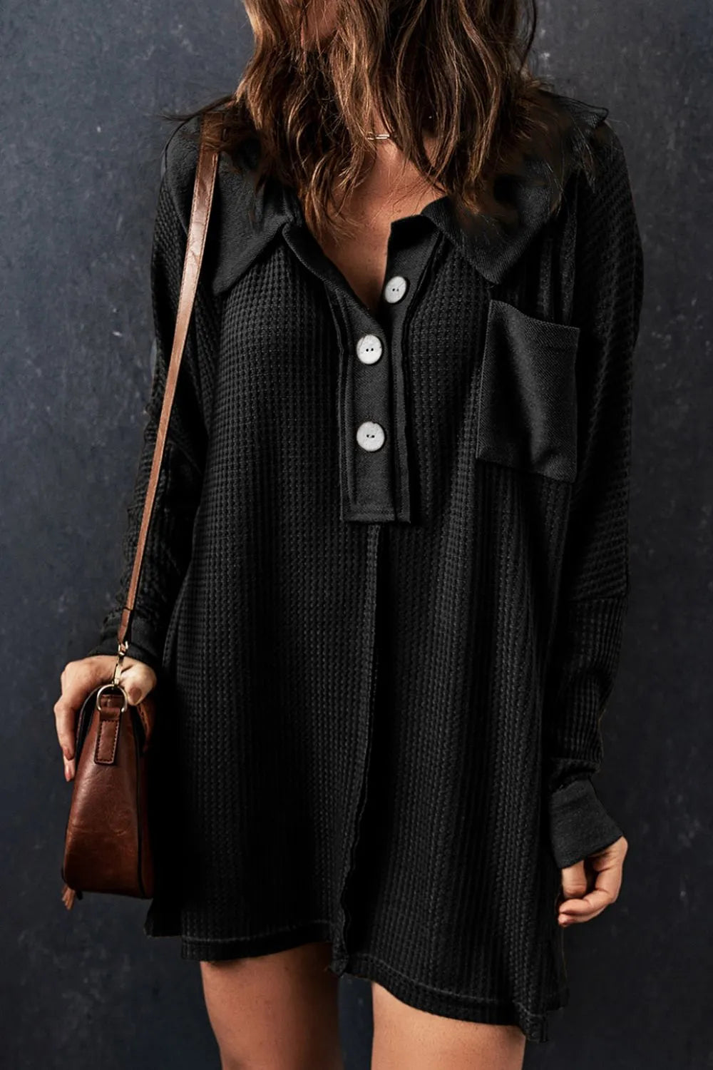 Hazel Blues® |  Waffle Knit Button Front Dress