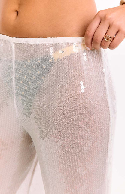 Cordelia White Sequin Wide Leg Pants