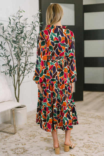Hazel Blues® |  Leafing it All Behind Long Sleeve Tiered Dress