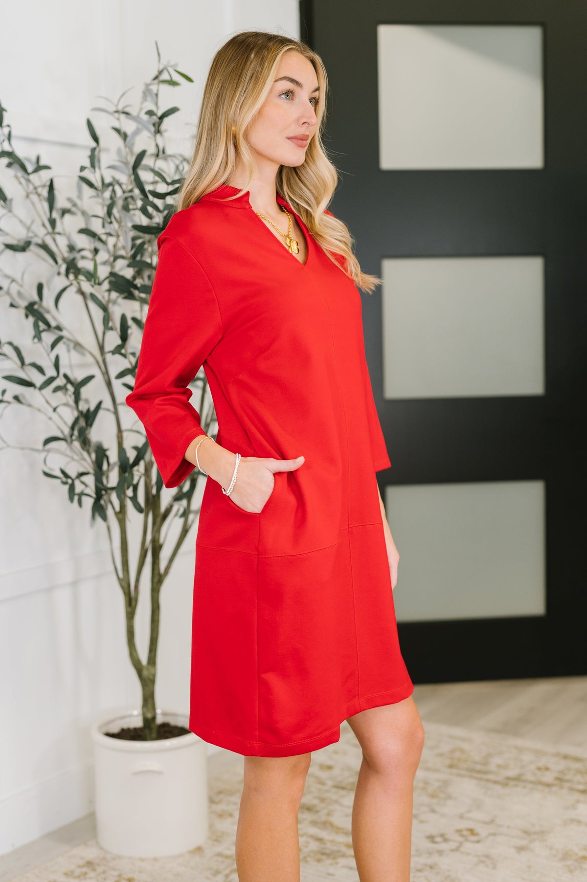 Hazel Blues® |  Portfolio Quarter Sleeve Dress in Red