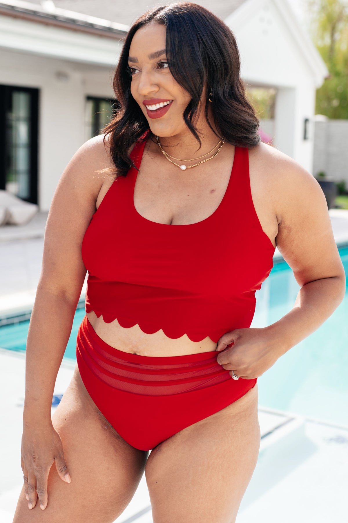 Hazel Blues® | Tonga Scalloped High Waisted Swim Bottoms