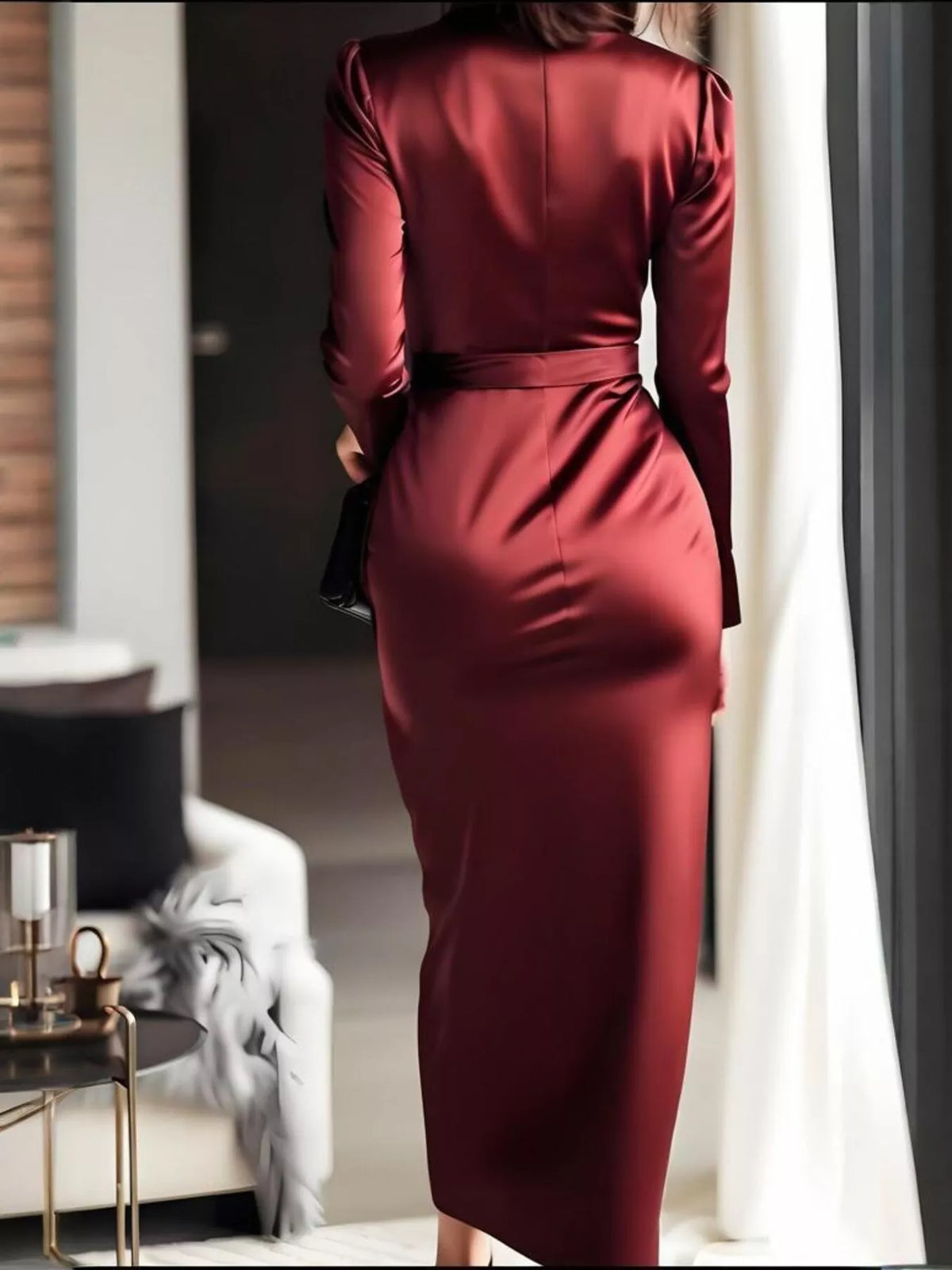 Hazel Blues® |  Surplice Satin Long Sleeve Dress