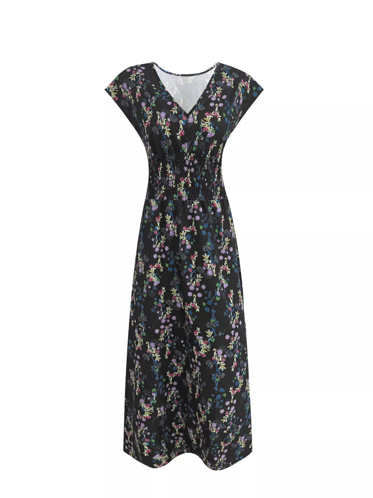 Hazel Blues® | Floral V-Neck Cap Sleeve Maxi Dress