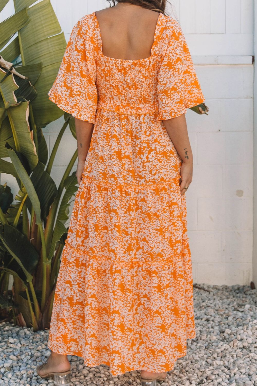 Hazel Blues® |  Floral Print Smocked V Neck Wide Sleeve Maxi Dress