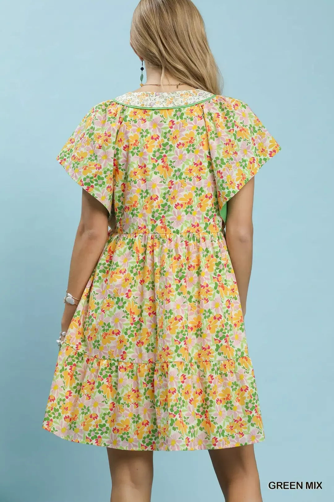 Hazel Blues® |  Umgee Mix Floral Tiered Mini Dress with Side Pockets