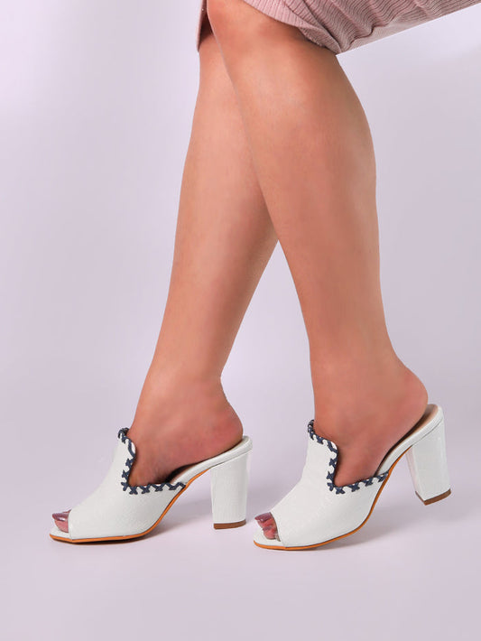 Amelia White Block Heels