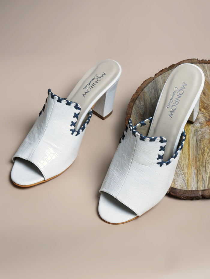 Amelia White Block Heels
