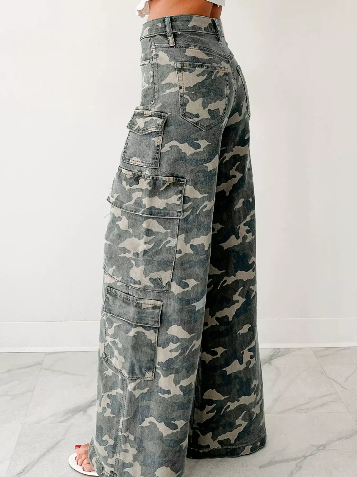 Hazel Blues® |  Camo Print Wide Leg Cargo Jeans