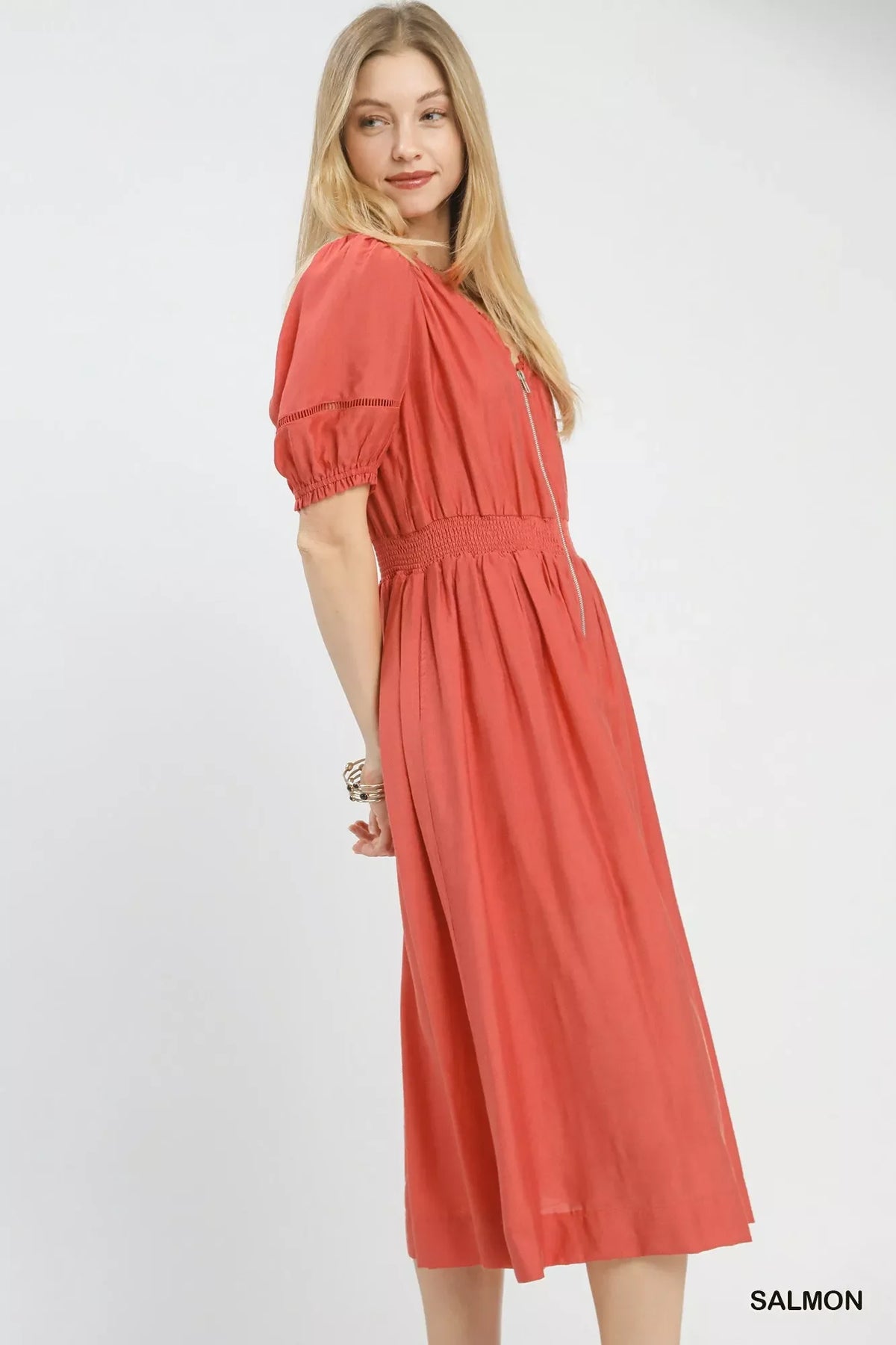 Hazel Blues® |  Umgee Zip-Front Smocked Waist Midi Dress