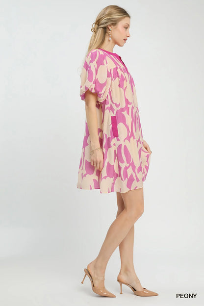 Hazel Blues® |  Umgee Abstract Print Puff Sleeve Shift Dress