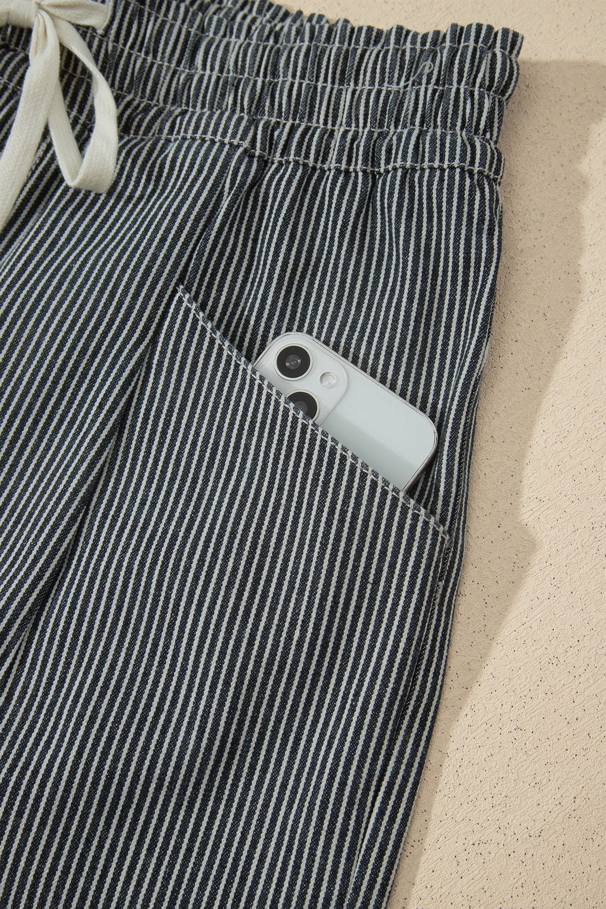 Hazel Blues® |  Black Stripe Raw Edge Drawstring Elastic Waist Casual Denim Shorts