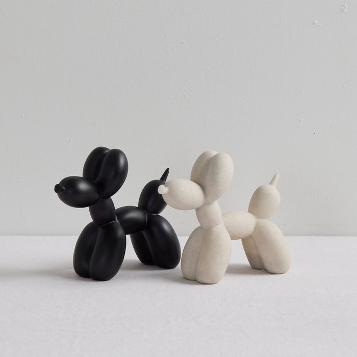 Balloon Dog Object - Black decorative balloon animal sculpture styled with two neutral balloon dog ornaments