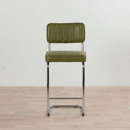 Barnaby Counter Stool - Moss Green, retro moss green PU counter stool with vertical stitched backrest and chrome sled base.