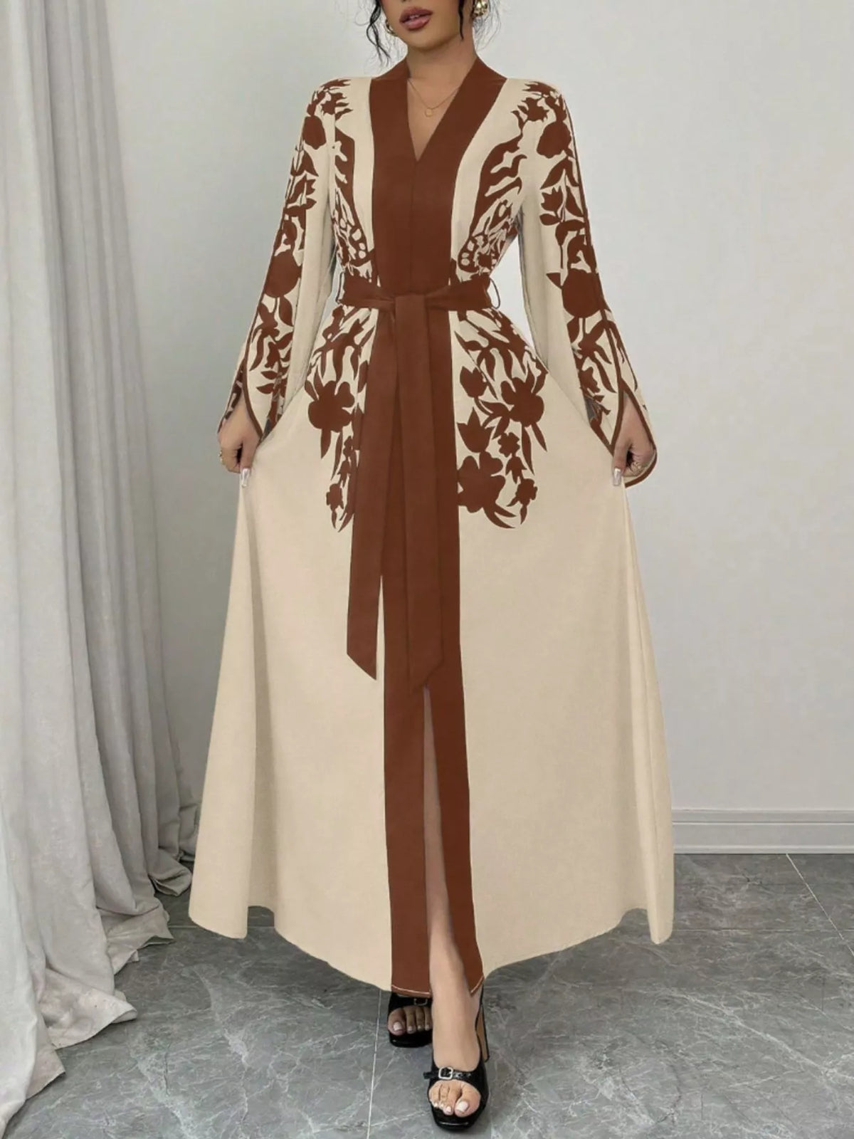 Hazel Blues® |  Printed Tie Waist Maxi Dress