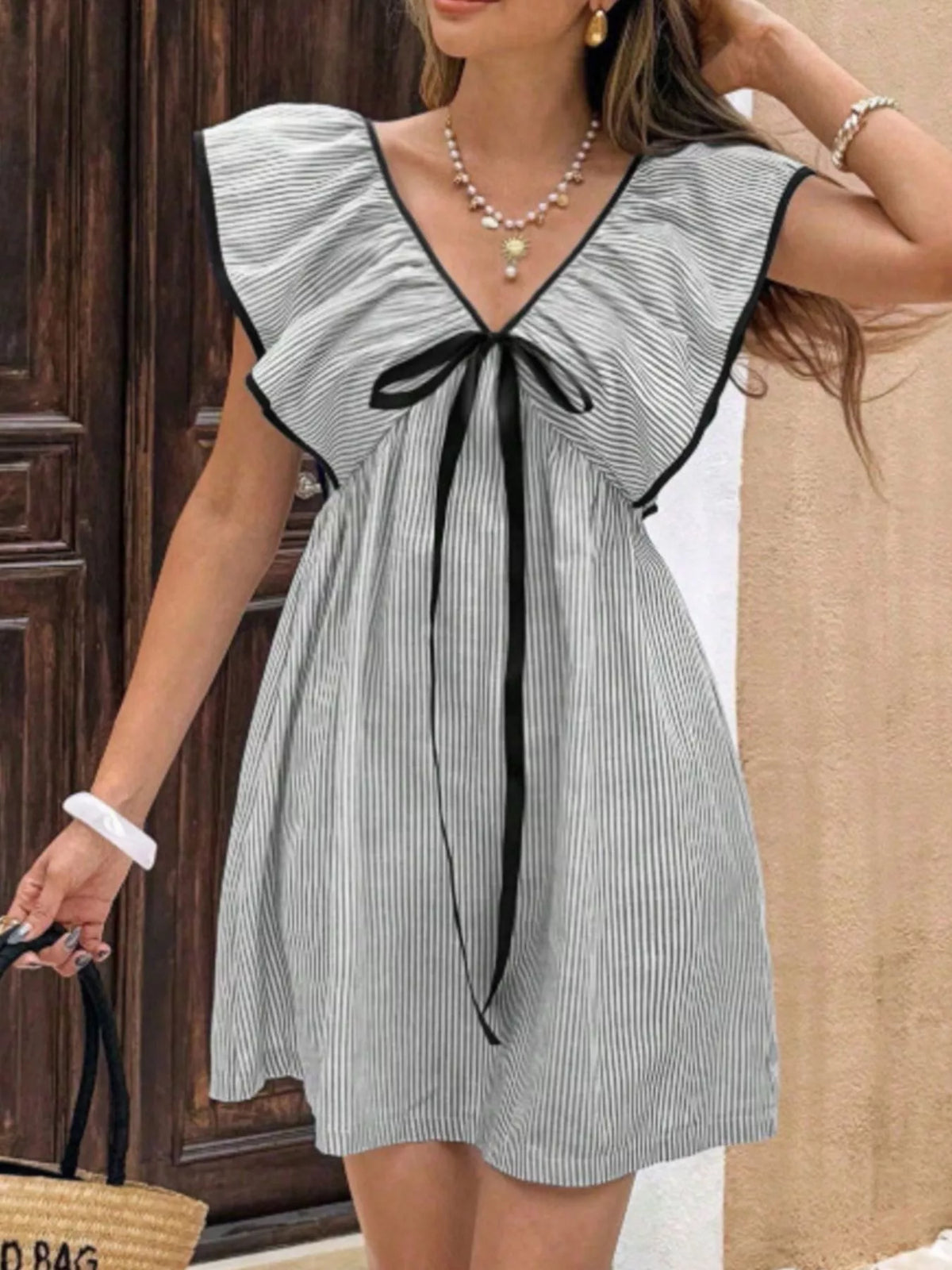 Hazel Blues® |  Striped Ruffle Sleeve Mini Dress